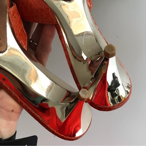 VIA SPIGA Women's Orange  Leather Slip On Heeled Sandals Crystal Embedded Sz 7 - Picture 8 of 15